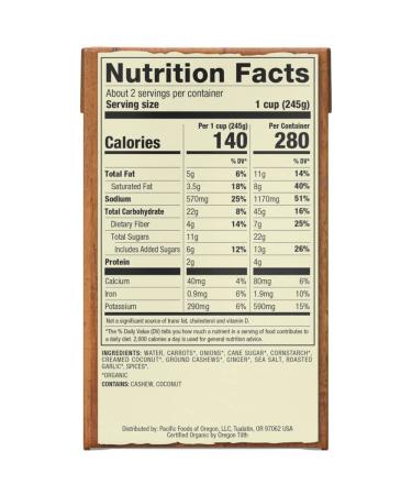 Pacific Foods Organic Cashew Carrot Ginger Bisque 17.6oz â€“ Creamy Soup for Healthy Living - Buy Online on GoSupps.com