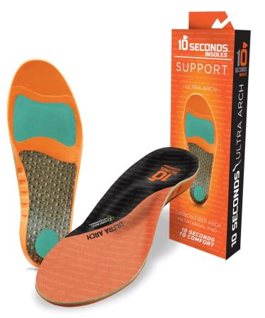 10 Seconds 3810 Ultra Support Poron Insoles Plantar Fasciitis Morton's Neuroma Metatarsalgia Support Anti Fatigue Light Weight Vibration Dampening Carbon Support & Metatarsal Pad (M 10/10.5 W 11.5/12) M 10.10.5  W 11.5/1...