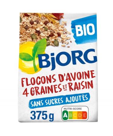 BJJORG. Flocons d'Avoine Bio aux Graines et Raisins 375g Petit-D jeuner nerg tique et Naturel- Lot De 3