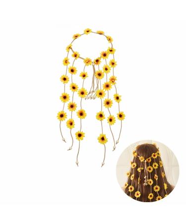 Bohemian Sunflower Hairband Floral Crown Headdress Hippie Headband Bridal Headpiece for Party Decoration Wedding Cosplay Costume