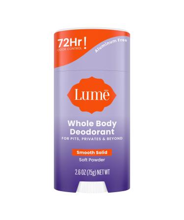 Lume Whole Body Deodorant - Smooth Solid Stick- 72 Hour Odor Control - Aluminum Free  Baking Soda Free and Skin Safe - 2.6 Ounce (Soft Powder)