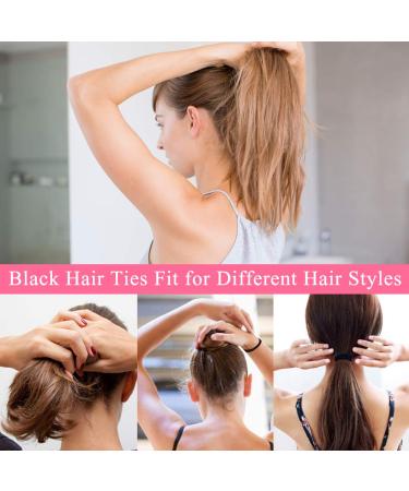 Xcozu 100 Black Hair Ties - Elastic Hair Bobbles for Women Girls & Children - Strong Stretch Bands for Thick Hair (40x8mm) - 1 Pack - Buy Online on GoSupps.com