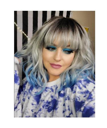 Shop Noble Blue Wigs - 12 Curly Bob with Air Bangs | Heat-Resistant Synthetic Silver Blue Wig for Women - Buy Online on GoSupps.com