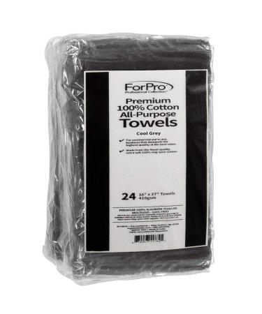 ForPro Premium 100% Cotton All-Purpose Towels - Cool Grey - Extra Soft - 16 x 27 - 24 Count - Salon, Spa, Hotel, Gym - Buy Online on GoSupps.com