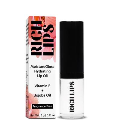 MoistureGloss Hydrating Lip Oil - Moisturizing Dry Lip Treatment - Fragrance Free - Jojoba Seed Oil and Vitamin E Formula - Clear Lip Gloss Oil - High Shine
