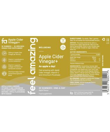 Feel Amazing Apple Cider Vinegar Gummies - Vegan Halal Gummies with Vitamin C & Chromium - Natural Apple Flavor (30-Day Supply) - Buy Online on GoSupps.com
