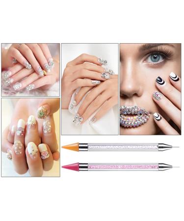 2-Piece Dual-Ended Strass Picker Tool Set for Nail Art - White & Pink - Perfect for Crystals Studs & DIY Decoration - Buy Online on GoSupps.com