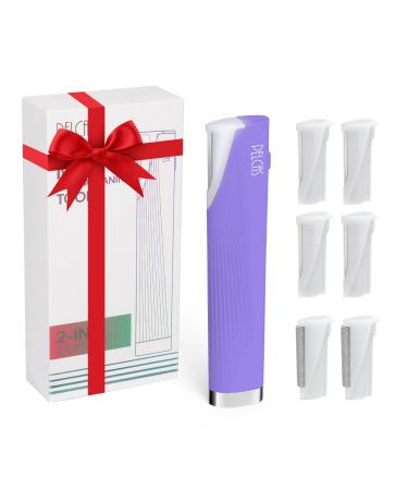 PELCAS Electric Dermaplaning Tool with LED Light Mini Face Dermaplaning Razor Painless 3 Speeds Facial Peach Fuzz Exfoliation & Hair Removal System for Women At Home with 6 Blades BV18-712 Purple