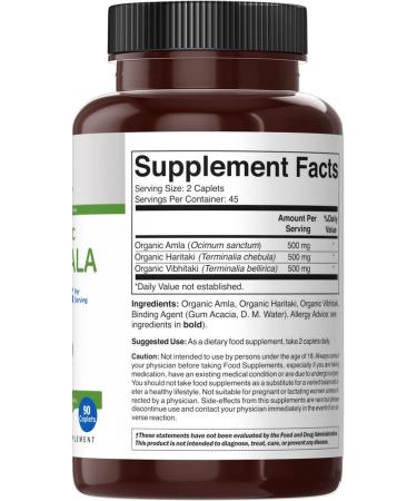Brieofood Organic Triphala 1500mg - 45 Servings - Vegetarian & Gluten Free - 90 Tablets - Buy Online on GoSupps.com