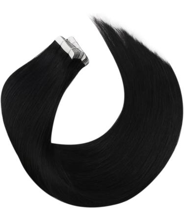 Moresoo Jet Black Tape in Hair Extensions - 16 Inch Real Human Hair, 20 Pieces, 50g #1 - Buy Online on GoSupps.com