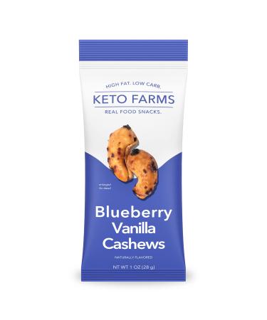 Keto Farms Blueberry Vanilla Cashews Keto Nuts - Keto Candy Snacks (1 Ounce 6 Count) | Cashews Roasted Lightly Salted Keto Friendly Desserts & Low Carb Flavored Cashews - 0g Added Sugar Real Fruit Satisfies Candy Cravings Blueberrry Vanilla Cashews (6 Pac