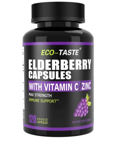 ECO-TASTE Elderberry Capsules with Zinc & Vitamin C - 120 Capsules  Sambucus Elderberries for Immune Support  Skin Health - Veggie Caps - Buy Online on GoSupps.com