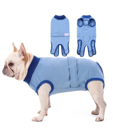 Convinite recovery suit for dogs dogbody after op castration breathable wound protection suits for male/bitches dogs one -divider attached with the help of push buttons alternative neck rope blue XS XS blue