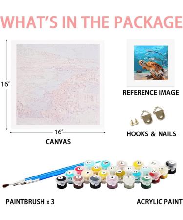 Sea Turtle Paint by Number Kit - 16x16 Inch | Adult & Beginner Art Set for Home Decor | Perfect Gift Option - Buy Online on GoSupps.com