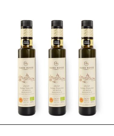 Terre Rosse - Cold-pressed Italian Extra Virgin Organic Olive Oil - Monocultivar Moraiolo - DOP Umbria Assisi Spoleto and Kascher/P certifications - Olive Harvest 2023-3 Bottles 250ml