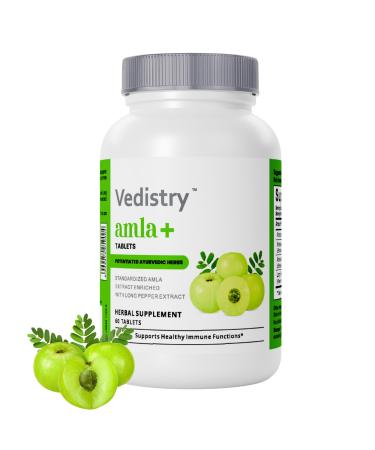 Vedistry Amla Supplement 1100mg Indian Gooseberry Tablet with Long Pepper for Immunity & Energy Herbal Supplement Rich in Vitamin C & Antioxidant for Hair Growth Energy & Overall Wellness 60 Tablets