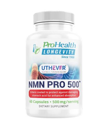 ProHealth Longevity NMN Pro 500 Enhanced Absorption - Uthever Brand - Ultra-Pure, Stabilized, Pharmaceutical Grade NMN to Boost NAD+ (60 Capsules, 500 mg per 2 Capsule Serving)