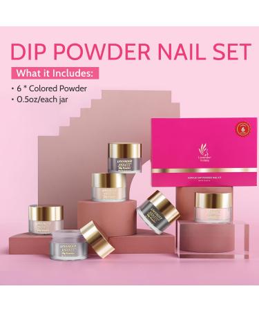 Lavender Violets 14g x 6 Colors Dip Powder French Nail Art - Nude Pink Coffee Grey Black Manicure Dipping Powder - Large Capacity DIY Salon Design - Buy Online on GoSupps.com