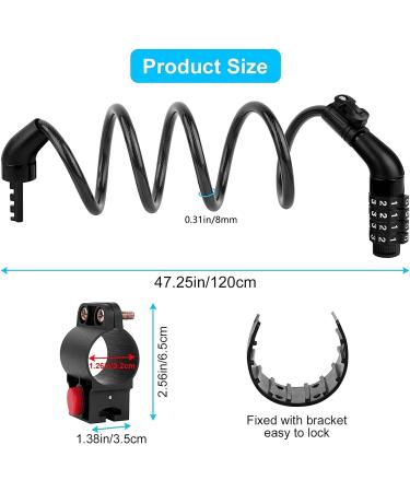 Ainiv E Roller Lock - 4-Digit Bicycle Lock | 12mm/120cm Anti-Theft Bike Cable Lock for Xiaomi 365/Pro2/Max/Ninebot - Secure Your Scooter - Large Black - Buy Online on GoSupps.com