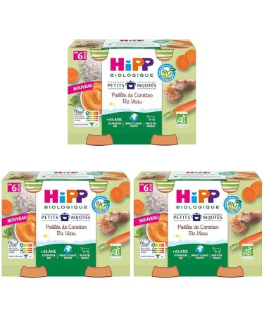 HiPP Biologique - Poel e de Carottes Riz Veau 2 x 190 g (Lot de 3)