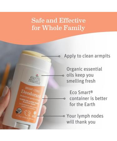 Earth Mama Bright Citrus Deodorant - Safe for Sensitive Skin Pregnancy & Breastfeeding Organic Grapefruit & Calendula No Baking Soda/Aluminum 2.65 oz - Buy Online on GoSupps.com