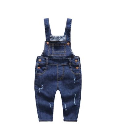 KIDSCOOL SPACE Baby & Little Boys/girls Water Washed Ripped Soft Denim Overalls 2-3 Years Blue-1974
