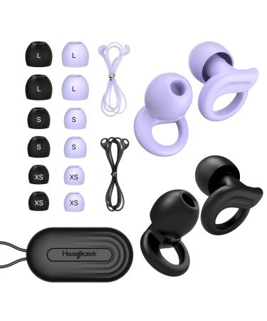 Hearprotek Ear Plugs for Sleeping 2 Pairs Ear Plugs for Sleep Noise Reduction Ear Protection-Reusable Soft Hearing Protection earplugs for Ear Tinnitus Relief Snoring Misophonia Work Studying Travel Violet