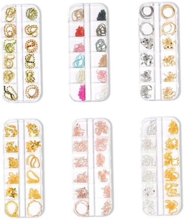 Nail Art Chain Nail Art Metal Rivet Chains Mixed Design DIY Nail Decoration Accessories 12 Grids for Women Style2 - Buy Online on GoSupps.com