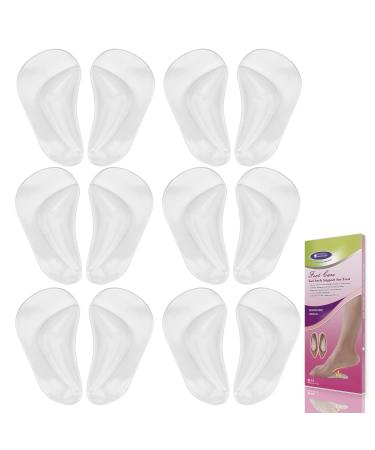 Gel Arch Support Shoe Insoles for Plantar Fasciitis Flat Feet 6 Pairs Gel Arch Cushions Pads for Relieve Pain Thicken High Arch Support Shoe Inserts Reusable Cushions Pads for Women and Men Clear 6 Clear 6 Pairs