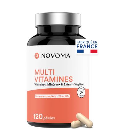 NOVOMA Multivitamins and Minerals 29 Vitamins & Minerals A B C D3 E K2 + Magnesium & Zinc 120 Capsules Immunity Dietary Supplement for Women and Men Made in France