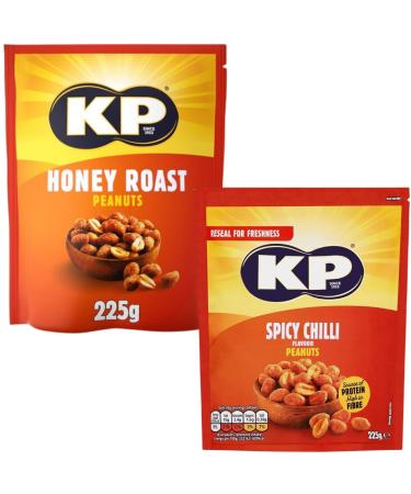 KP Honey Roast Peanuts 225g & Spicy Chilli Peanuts 225g (2 Pack Mixed Bundle)
