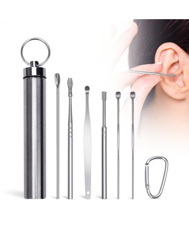 6 Pcs Earwax Removal Kit Coldairsoap Ear Wax Removal Kit Ear Wax Removal Spoon Tool Stainless Steel Ear Curette for Ear Cleaning Ear Wax Kit with Storage Box