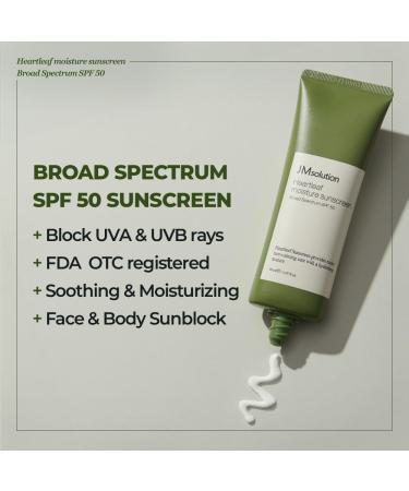 JMsolution Heart Leaf Sunscreen SPF 50 Made in USA Calming UV Protection with Heart Leaf & Centella Asiatica Lightweight Hydrating Face Sunscreen for Sensitive Skin - Buy Online on GoSupps.com