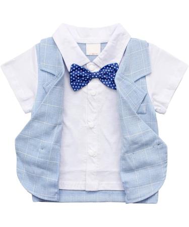AmzBarley Baby Boys Gentleman Suit Set | Blue Tuxedo Rompers with Bowtie | 6-12 Months - Buy Online on GoSupps.com