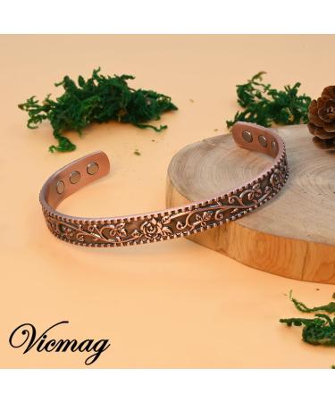 Vicmag Copper Magnetic Bracelet for Women| 99.99% Pure Solid Copper| 6X Ultra Strength Magnets| Adjustable Size| Gift Box Included (Roses) - Buy Online on GoSupps.com