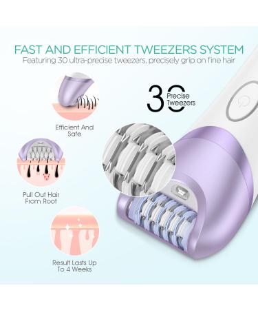 VOYOR Cordless Rechargeable Epilator with 30 Tweezers - 3 in 1 Hair Removal Device for Women - Electric Lady Shaver and Foot File Included - Purple BM300 - Buy Online on GoSupps.com