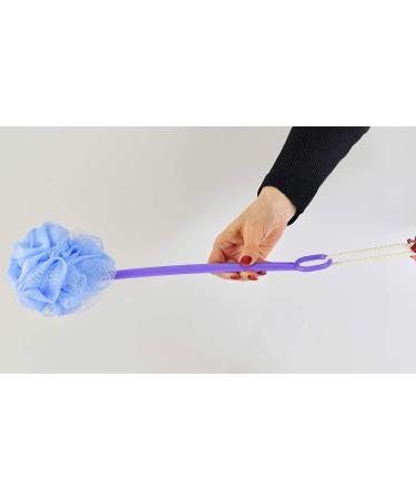 HOME-X Pouf Back Scrubber Shower Loofah Set of 2 - Long Handle, Purple and Blue - 14 L x 4 W - Buy Online on GoSupps.com