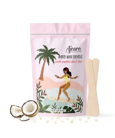 Hard Wax Beads, Ajoura 1lb Refill Wax Beans for Hair Removal Kit, Brazilian Coarse Waxing for Bikini, Face, Eyebrow, Back, Chest, Legs, Armpit, At Home Waxing Beads for Women Men White