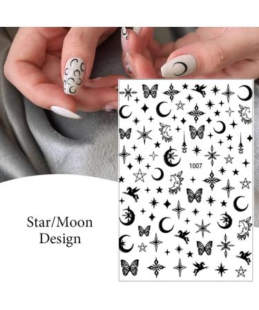 3D Black White Butterfly Nail Art Stickers - Self-Adhesive Constellation Flowers Star Moon Designs - 6 Sheets - Buy Online on GoSupps.com