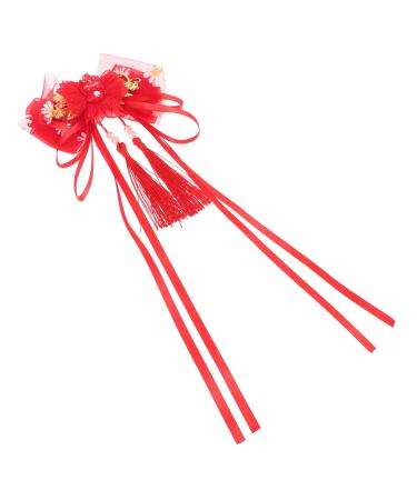 minkissy Large ribbon temperament hairpins tassel girls hair barrettes red hairpin hair accessories girl child Asia issue card hanfu hair accessories China Hanfu hair clips