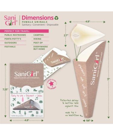 SaniGirl Female Urinal | Women Pee Cup Standing Up | Disposable Urinal for Women Female Pee Funnel | Women Urinal for Travel | Camping Female Urination Device Camping Essentials for Women (Pack of 20) 20 Count (Pack of 1) - Buy Online on GoSupps.com