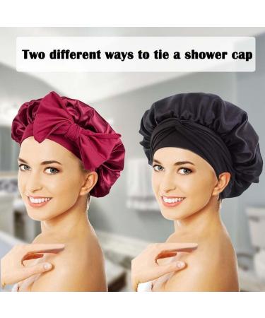 WUBAYI 2PCS Satin Bonnet Silk Bonnet Hair Wrap for Sleeping Hair Bonnet for Bath Tie Band for Women Long Curly Braid Hair Black Red - Buy Online on GoSupps.com