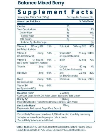 Balance Mixed Berry Dietary Supplement 60 Packets Curbs Appetite Reduces Cholesterol and Carb Absorption Supports Blood Glucose and Weight Management - Buy Online on GoSupps.com