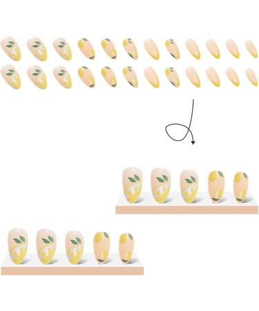 NICENEEDED Summer Press on Nail Medium Lemon Fake Nails Alomnd Yellow Full Cover False Nail Sticker on Nail Detachable Nail Tips French Tip Stick on Nails for Women and Girls - Buy Online on GoSupps.com