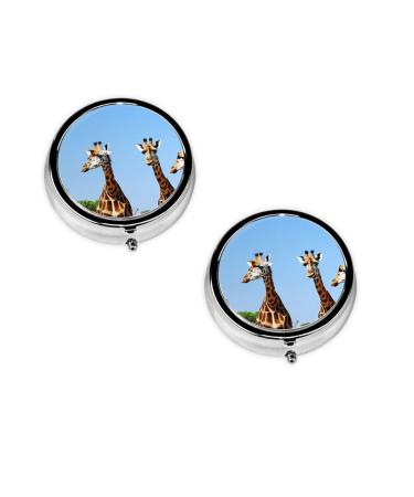 Colorful Giraffe Fans Lovers Printed Mini Round Pill Box Pill Box 3 Compartment Medicine Pill Case Pill Organizer Travel Pillbox Portable Pill Box for Pocket Home Office Use