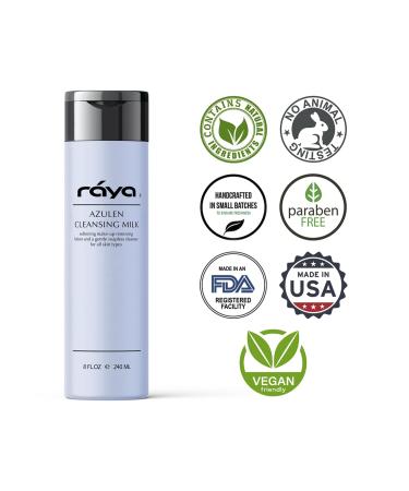 Raya Azulen Facial Cleansing Milk 8 oz (150) | Calming and Refining Soap-Free Fluid Cleanser and Make-Up Removing Lotion | Made with Azulene Extract and Aloe Vera | Great for Sensitive Skin 8 Fl Oz (Pack of 1) - Buy Online on GoSupps.com