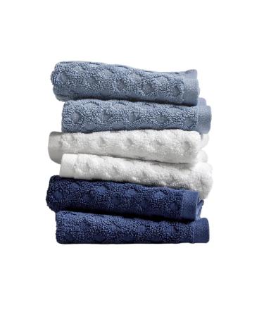 better home and garden Thick and Plush Textured Washcloth Set - 6 Piece Washcloths  Sky Blue  White  and Dark Blue