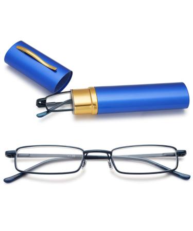 Magimodac men women reading glasses anti blue light glasses with prescription blue light filter metal reading aid narrow reading glasses with pensui blue 4.0 dioptries