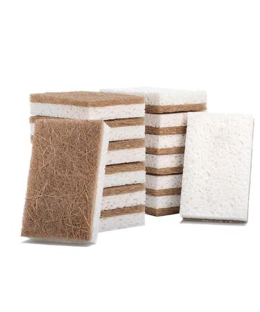 rumoe 16Piece Biodegradable Compostable Cellulose Kitchen Sponges Coconut Scrubber Eco Friendly Sponge for Dishes Cleaning