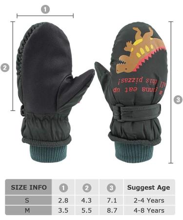 XIAOHAWANG Kids Ski Gloves - Waterproof Dinosaur Mittens for Boys & Girls 2-8 Years - Blackish Green - Buy Online on GoSupps.com